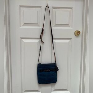 Coach Denim & Leather Blue Crossbody w Leather-and-Chain  Adjustable Strap